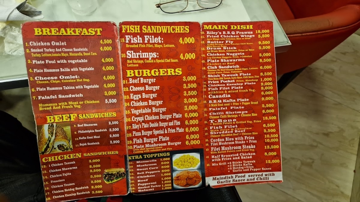 Menu Riley's Pizza's And Burgers-1
