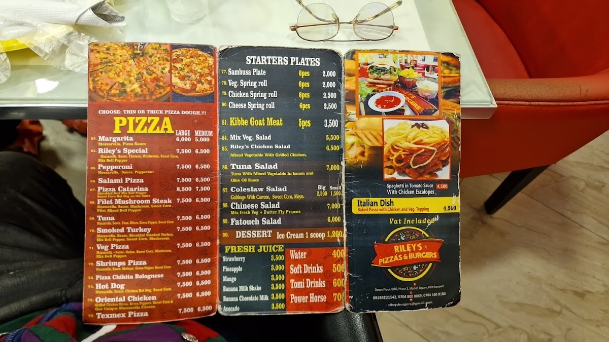 Menu Riley's Pizza's And Burgers-2
