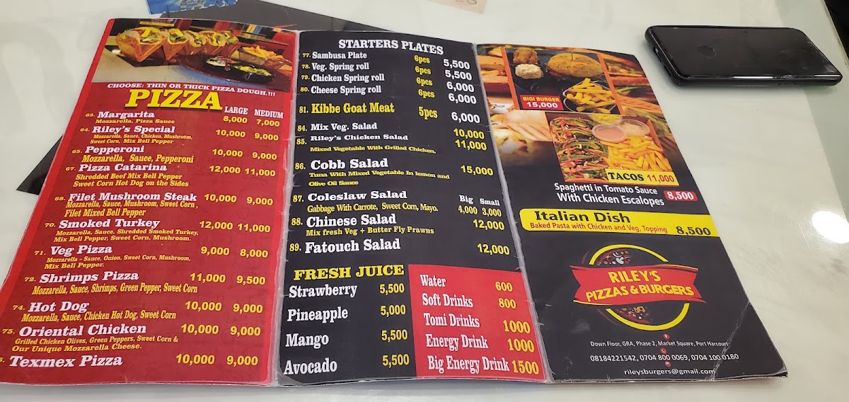 Menu Riley's Pizza's And Burgers-3