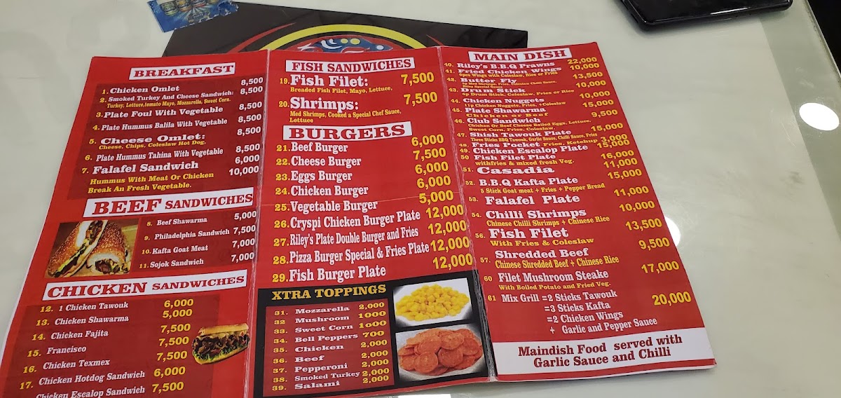 Menu Riley's Pizza's And Burgers-4