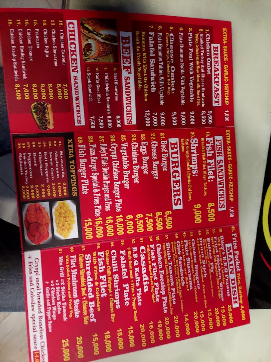 Menu Riley's Pizza's And Burgers-6