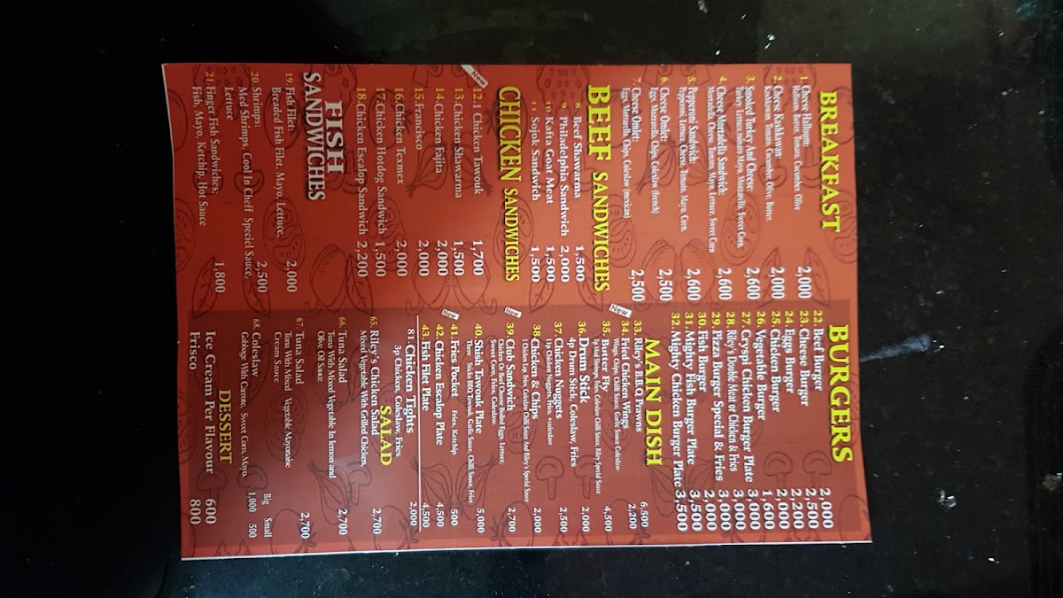 Menu Riley's Pizza's And Burgers-8