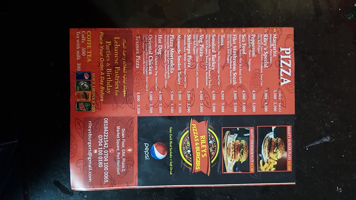 Menu Riley's Pizza's And Burgers-9