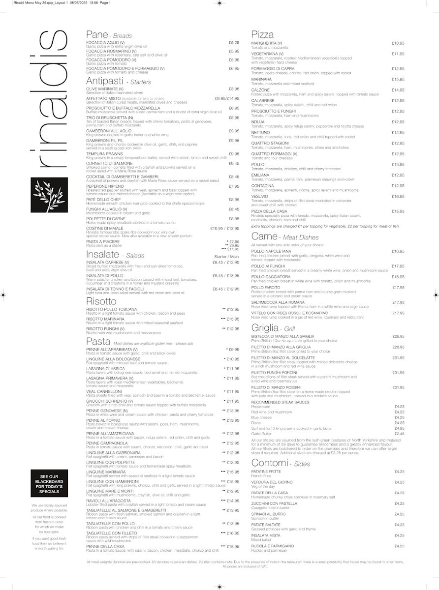 Menu Rinaldis Restaurant Ltd-1