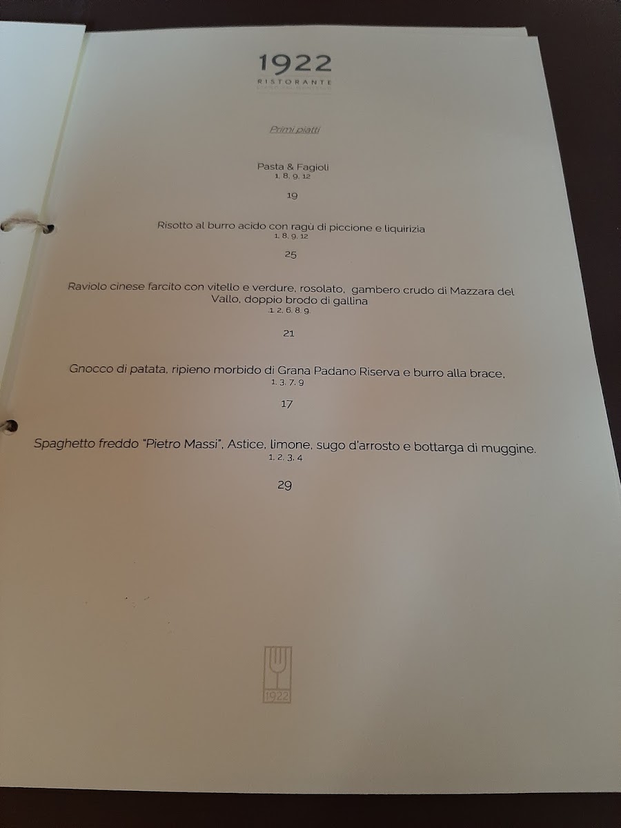 Menu Ristorante 1922-1