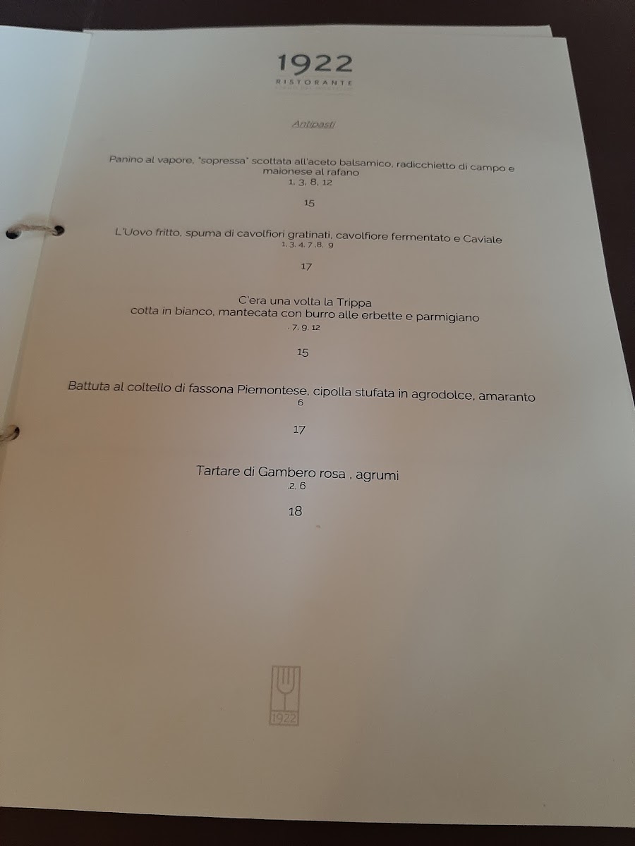 Menu Ristorante 1922-2