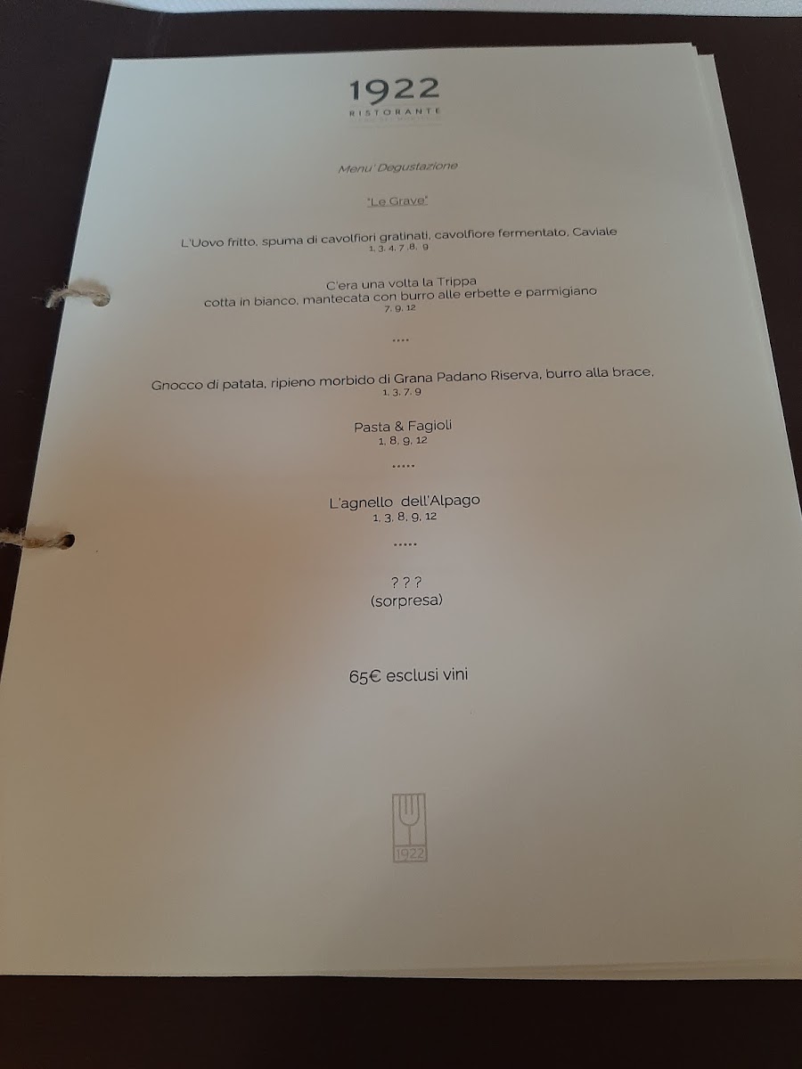 Menu Ristorante 1922-3
