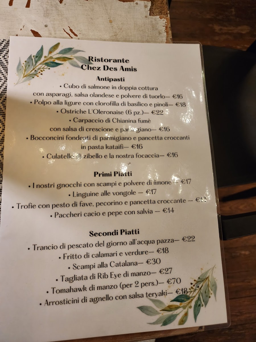 Menu Ristorante Chez Des Amis-1