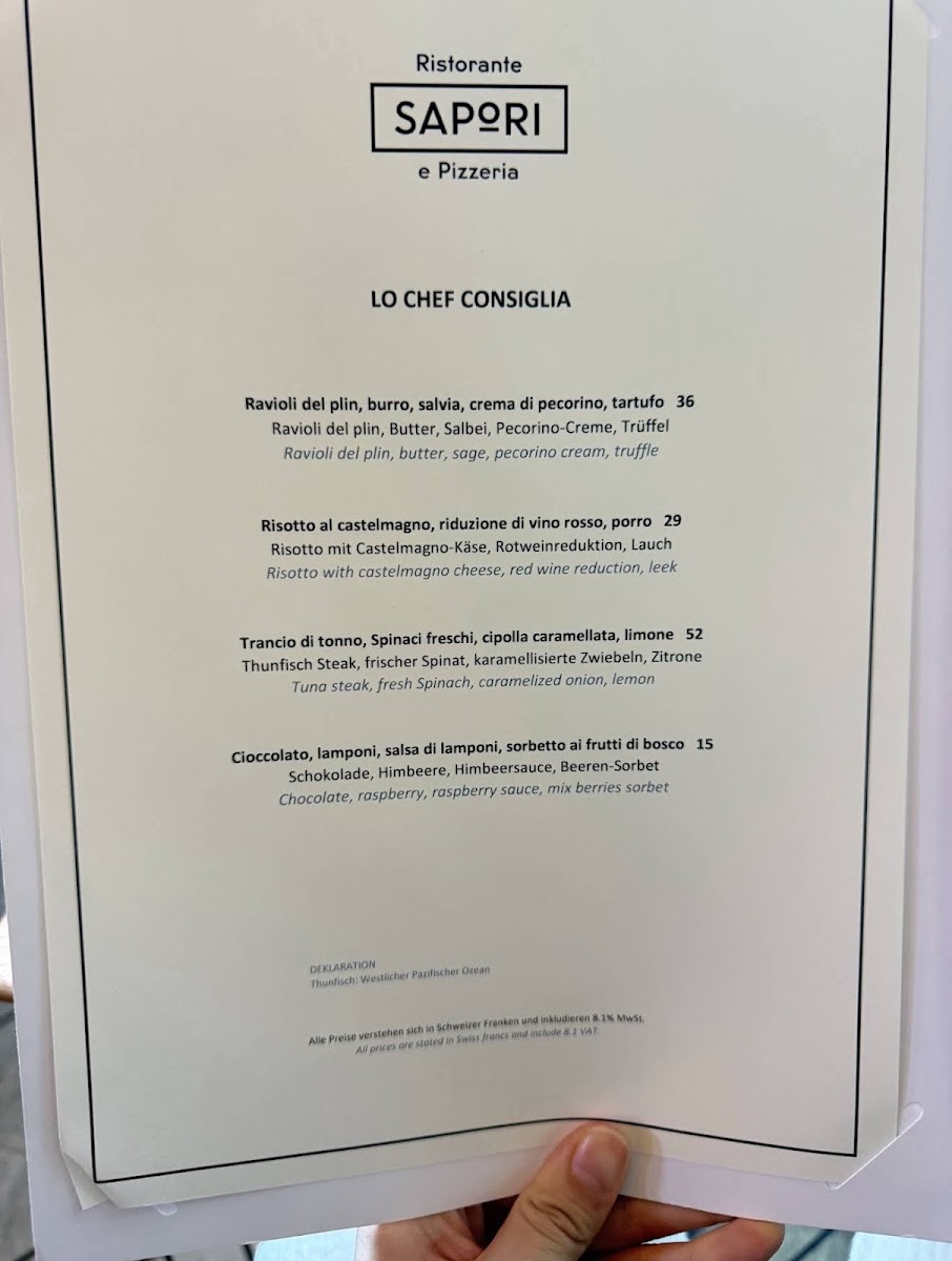 Menu Ristorante E Pizzeria Sapori-1