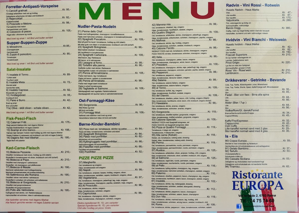 Menu Ristorante Europa Rømø-3