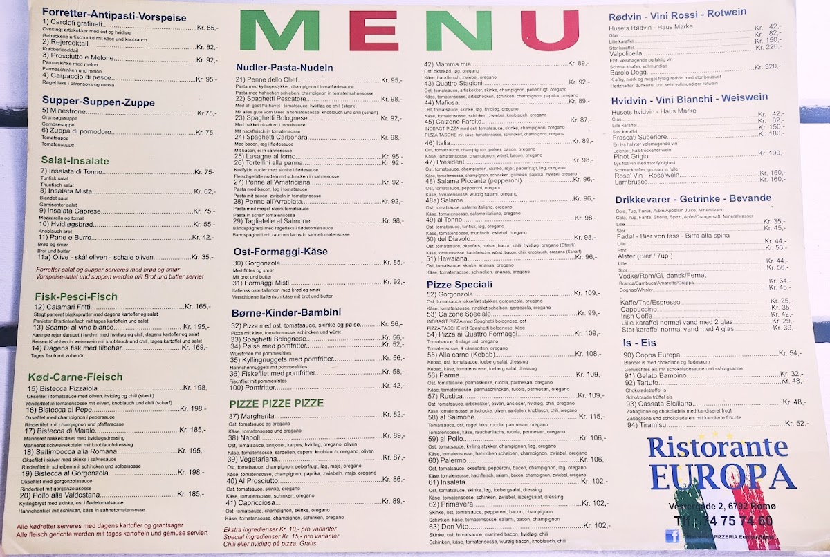 Menu Ristorante Europa Rømø-6