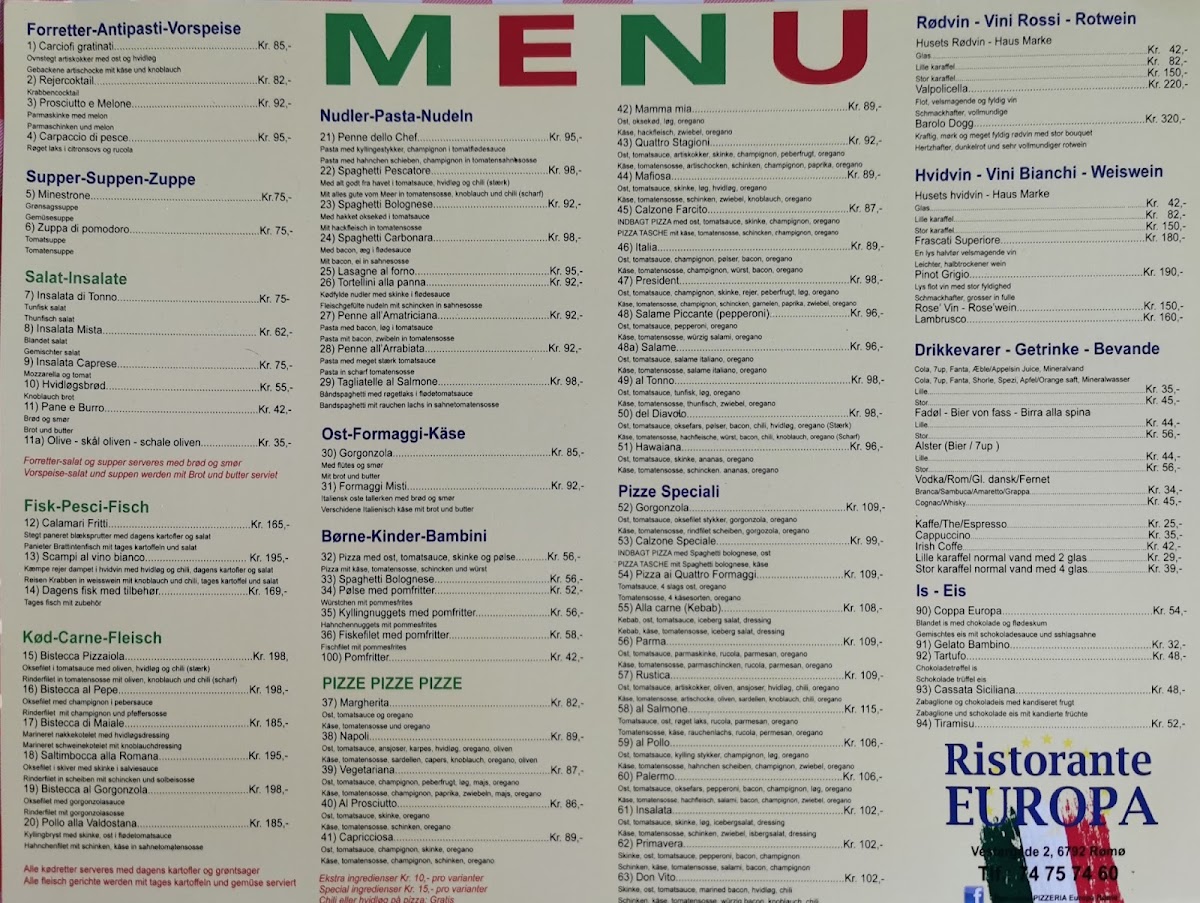 Menu Ristorante Europa Rømø-7