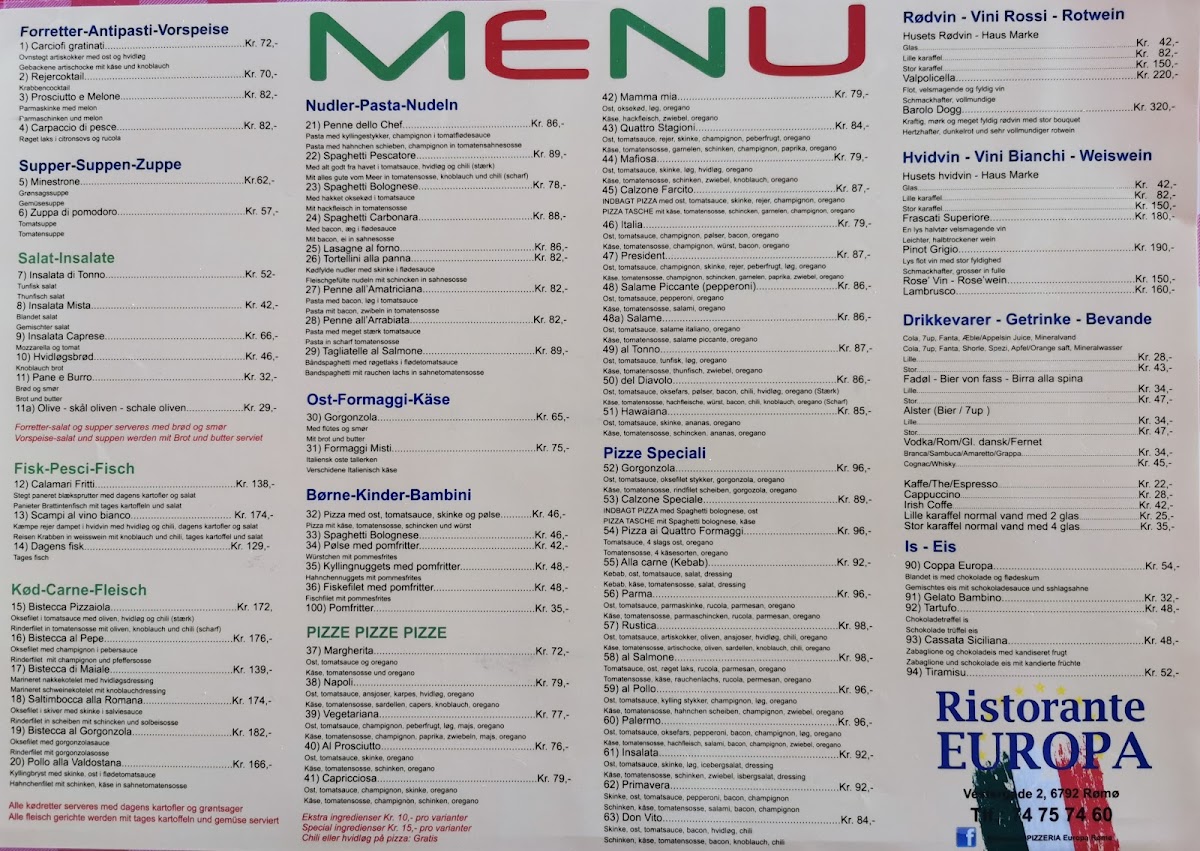 Menu Ristorante Europa Rømø-8