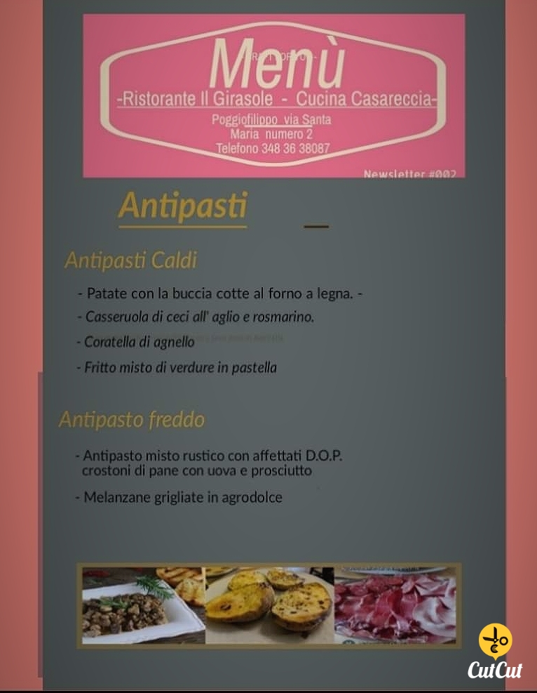 Menu Ristorante Il Girasole. Tagliacozzo - Poggio Filippo (Aq),--10