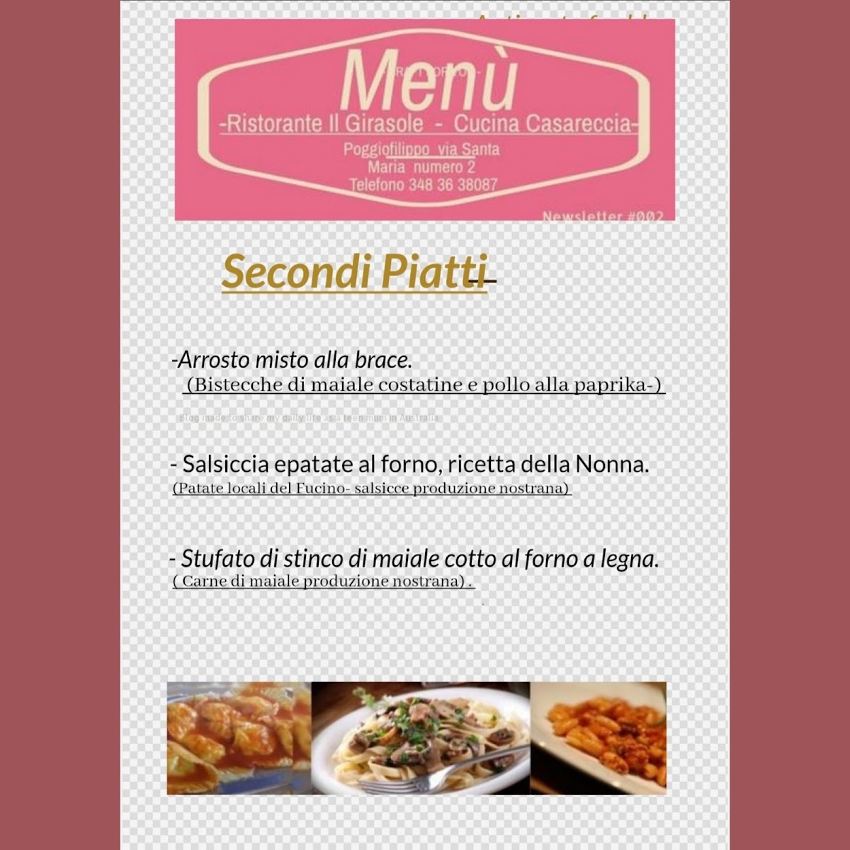 Menu Ristorante Il Girasole. Tagliacozzo - Poggio Filippo (Aq),--2