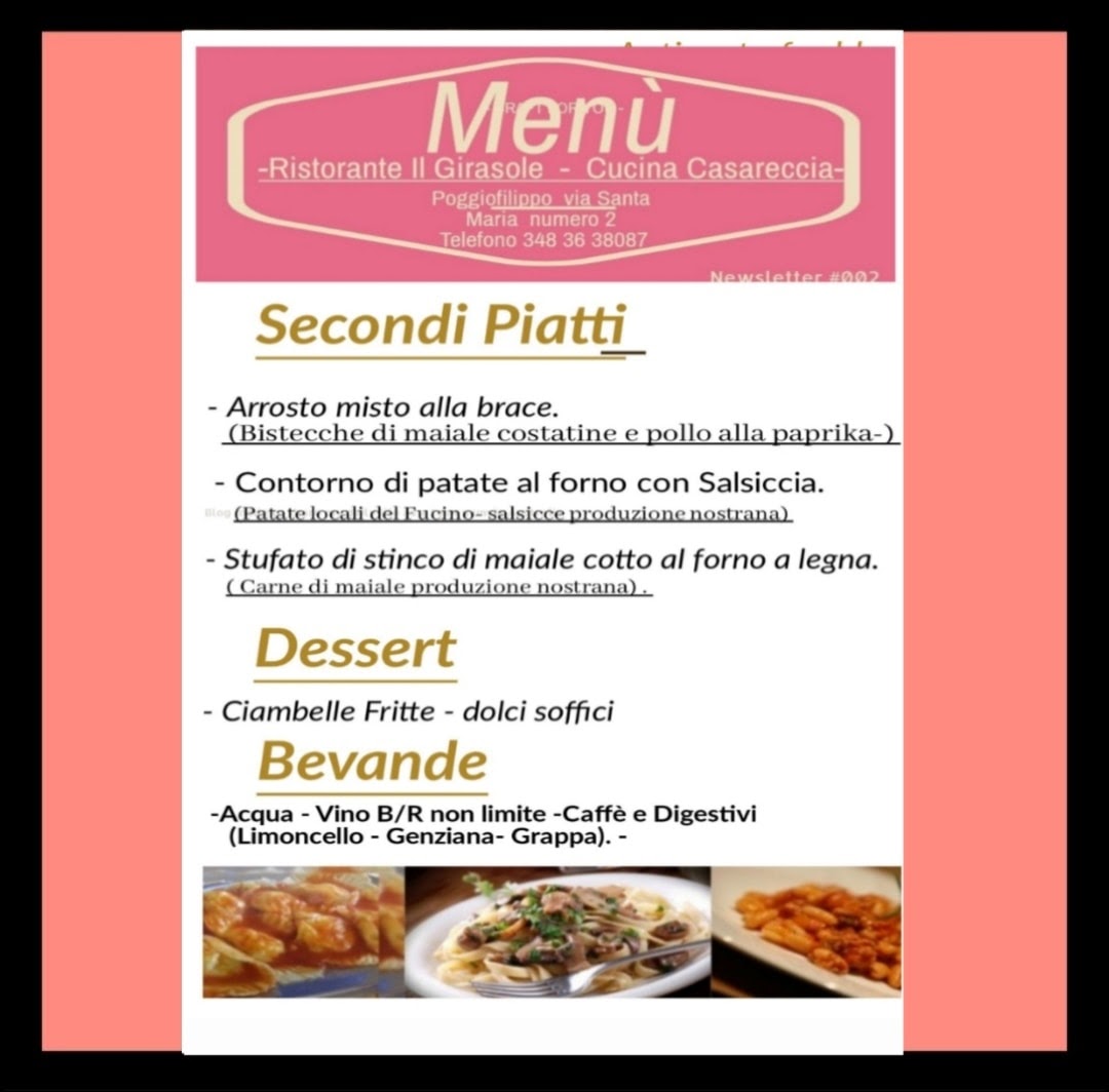Menu Ristorante Il Girasole. Tagliacozzo - Poggio Filippo (Aq),--4