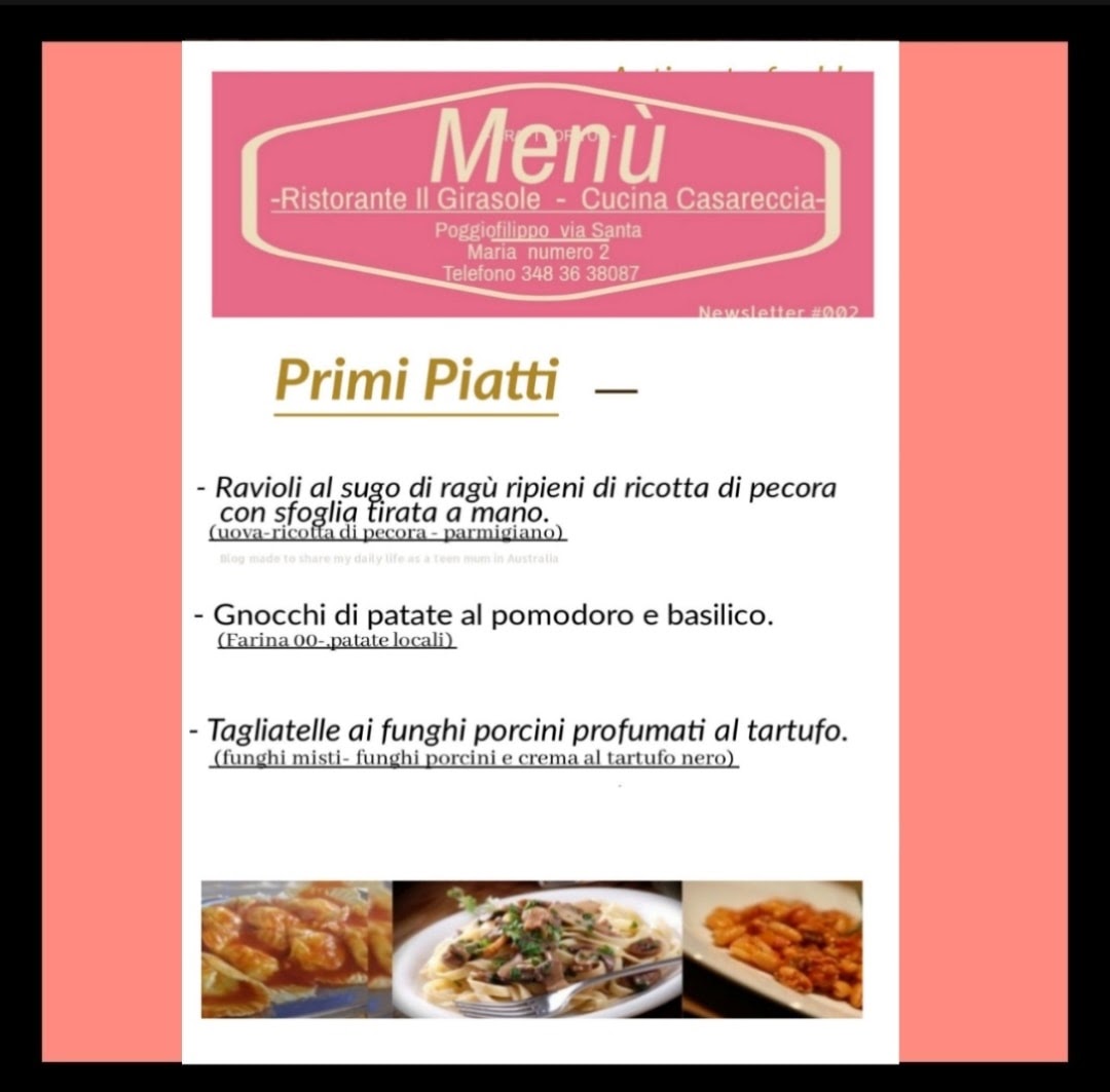 Menu Ristorante Il Girasole. Tagliacozzo - Poggio Filippo (Aq),--5