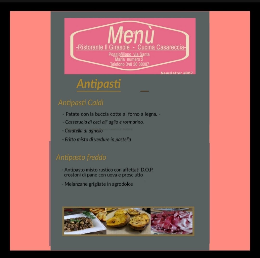 Menu Ristorante Il Girasole. Tagliacozzo - Poggio Filippo (Aq),--6