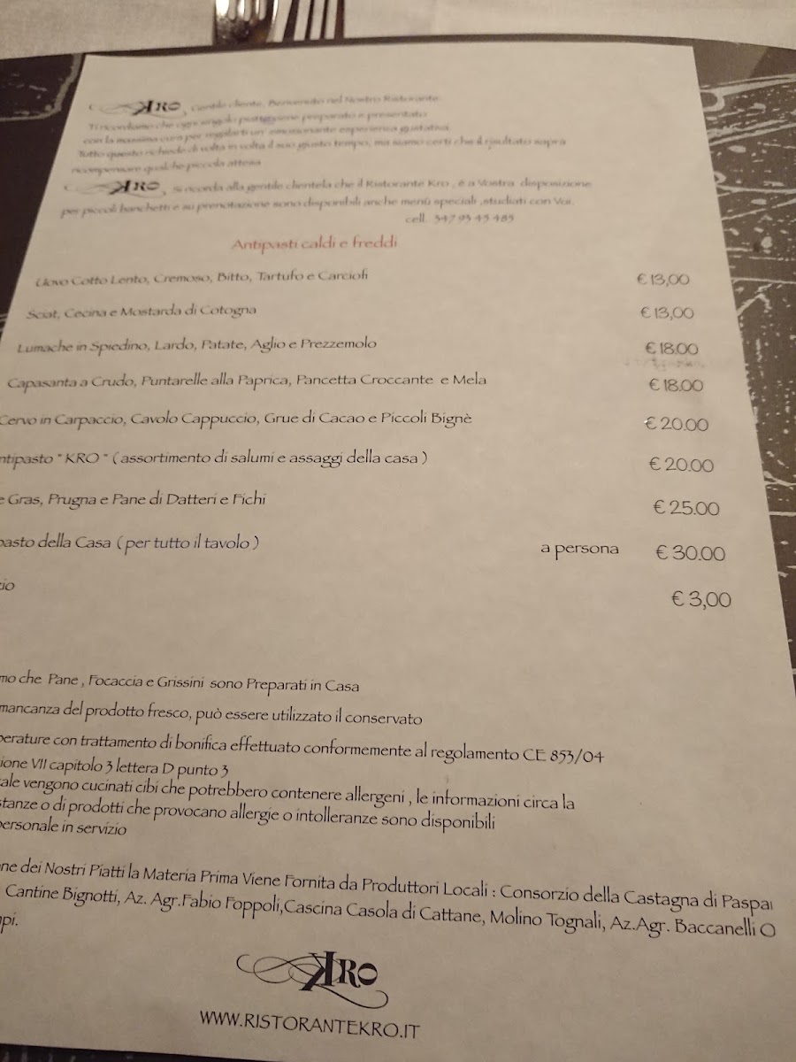 Menu Ristorante Kro-9