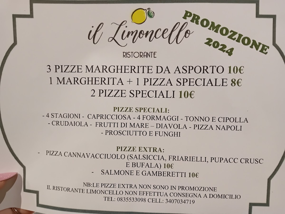 Menu Ristorante Pizzeria Il Limoncello Di Tarulli Luigi C S. A S-1