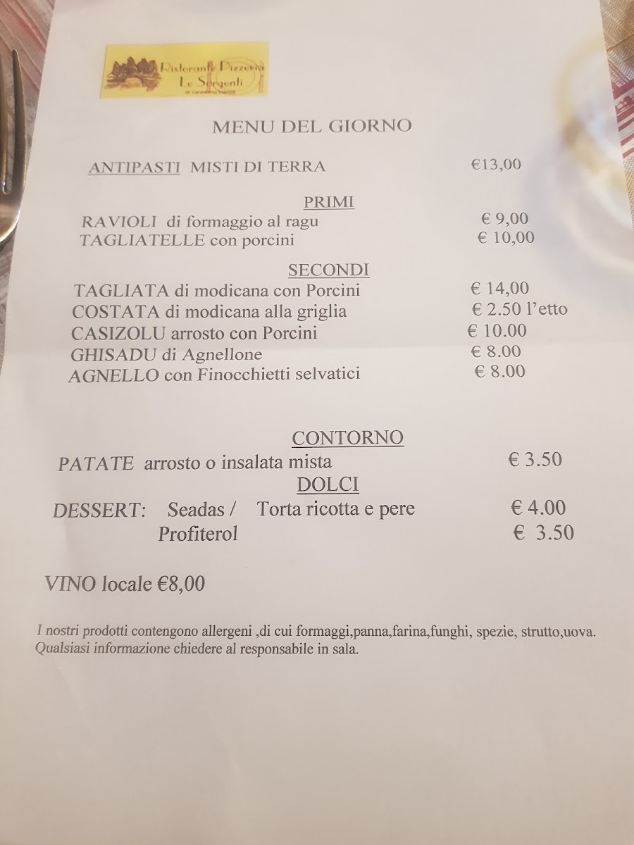 Menu Ristorante Pizzeria Le Sorgenti - Fraz.s.leonardo De Siete Fuentes-1