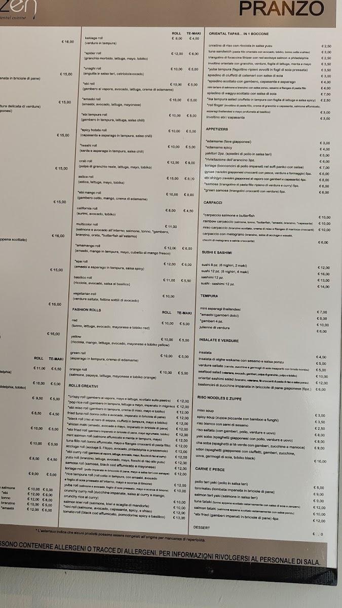 Menu Ristorante Shizen-1
