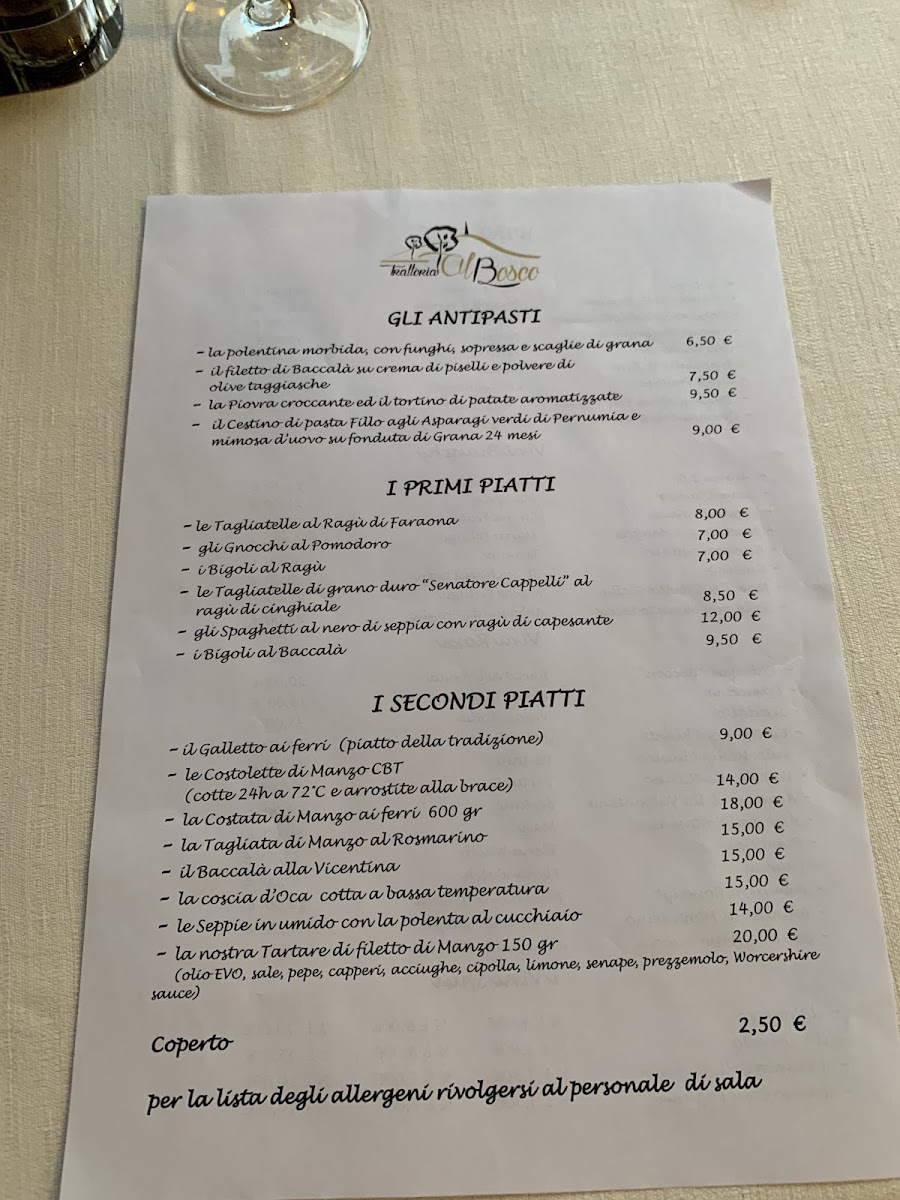Menu Ristorante Trattoria Al Bosco-1