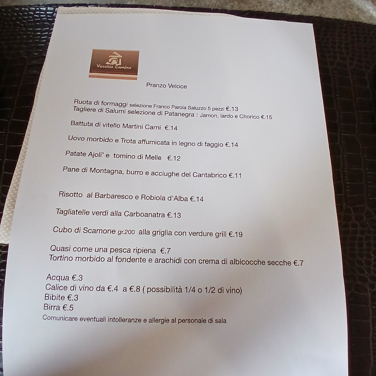 Menu Ristorante Vineria Vecchio Camino Di Monica Sartore-1