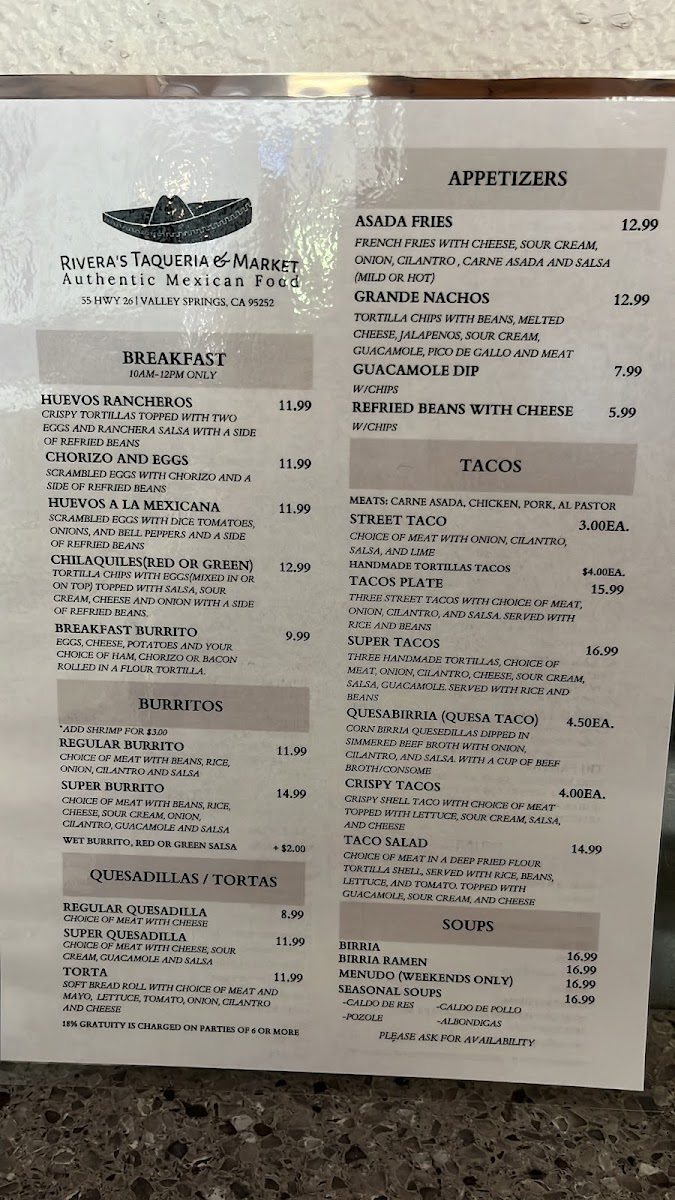 Menu Rivera’S Taqueria-2