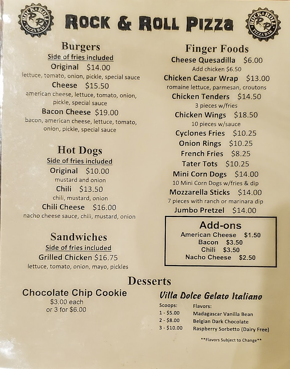 Menu Rock & Roll Pizza @ Harley's Valley Bowl-1