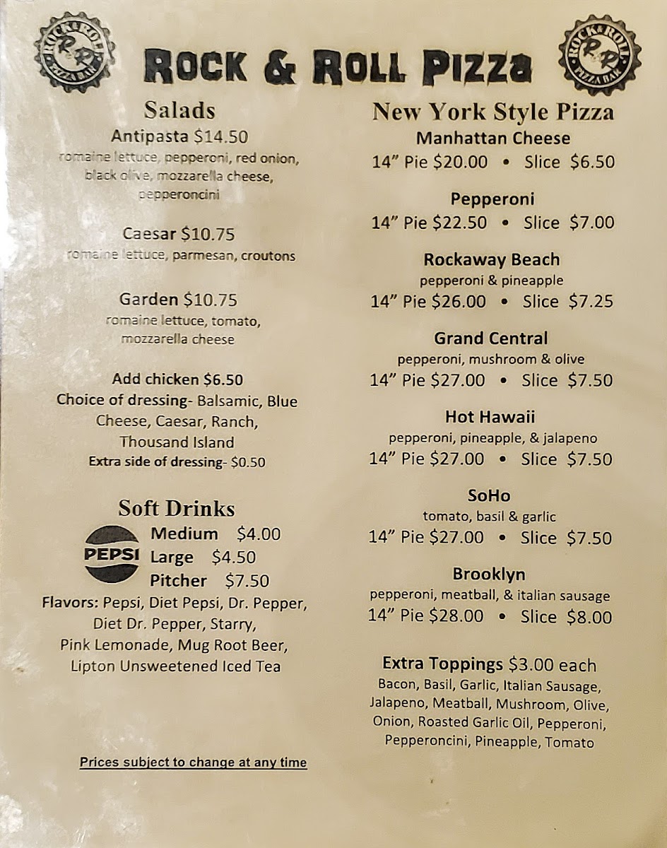 Menu Rock & Roll Pizza @ Harley's Valley Bowl-2