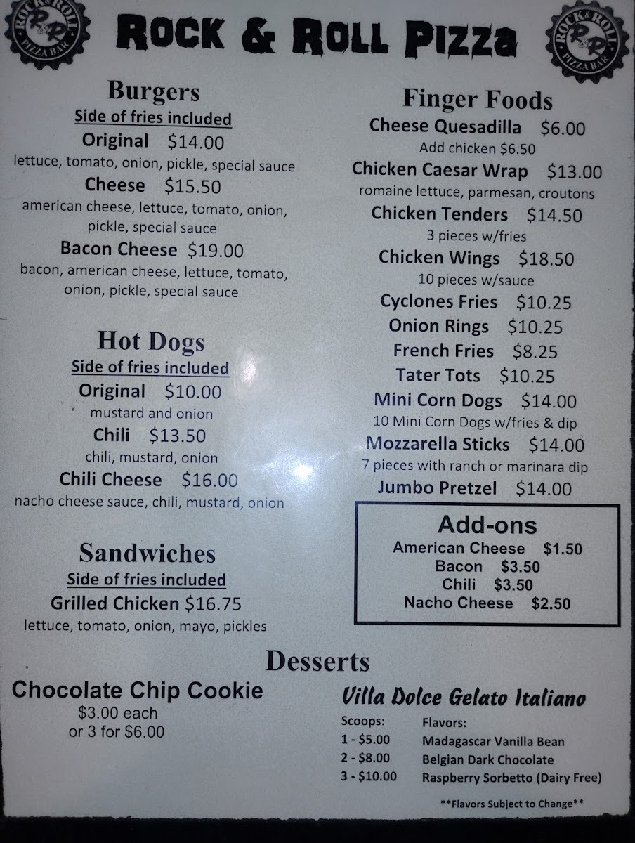 Menu Rock & Roll Pizza @ Harley's Valley Bowl-3