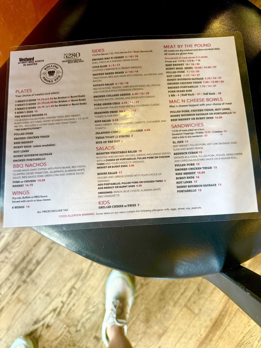 Menu Rolling Smoke Bbq - Wheat Ridge-5