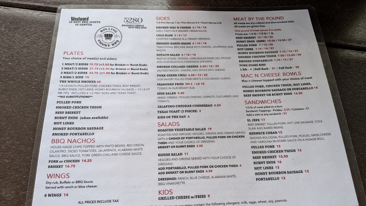 Menu Rolling Smoke Bbq - Wheat Ridge-6