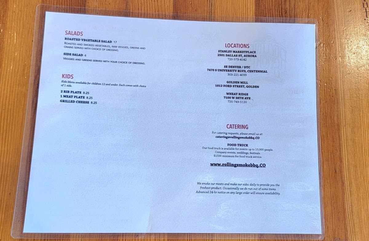 Menu Rolling Smoke Bbq - Wheat Ridge-8