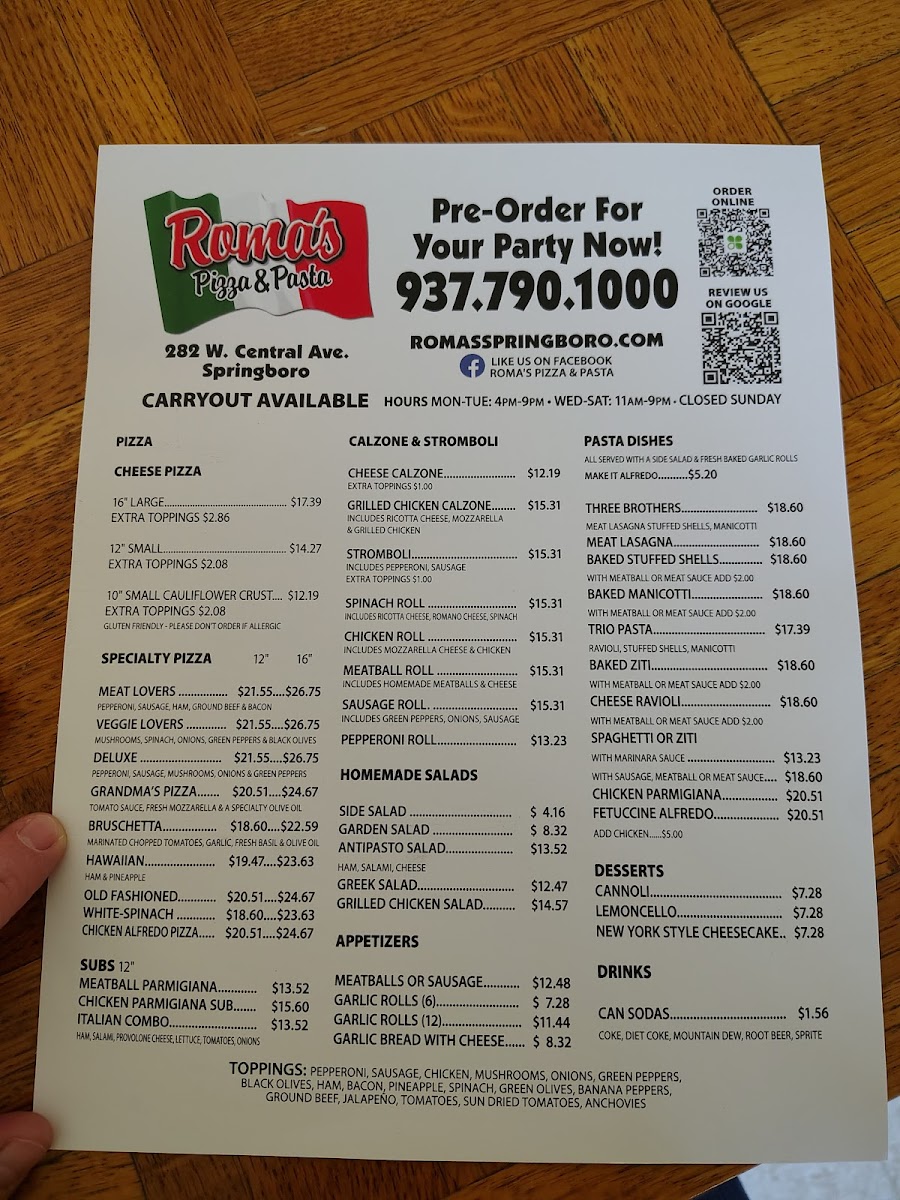 Menu Roma's Pizza & Pasta-1