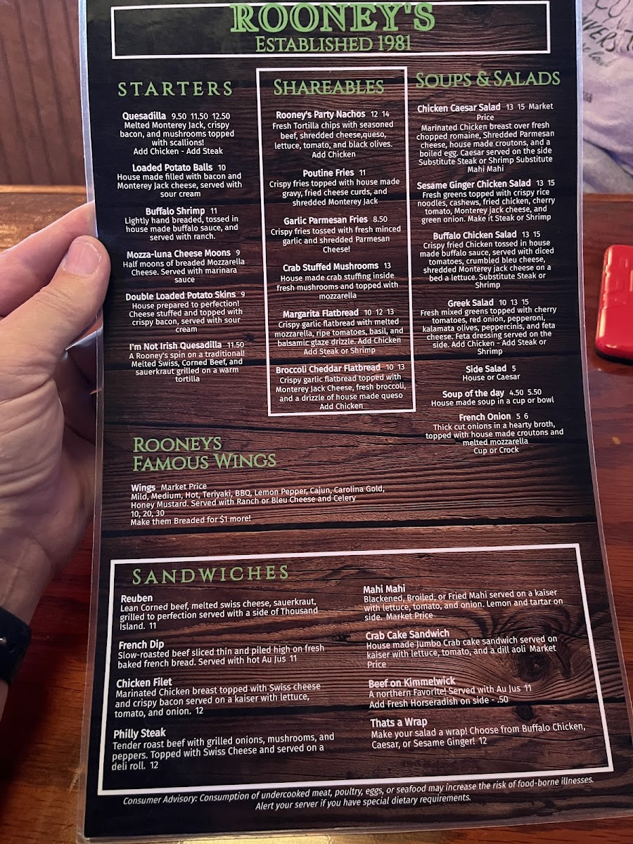 Menu Rooney's-1