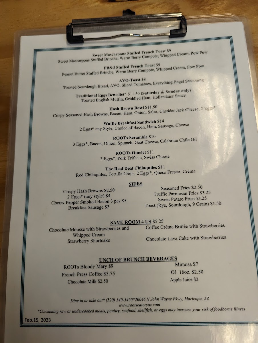 Menu Roots Eatery | Maricopa-9