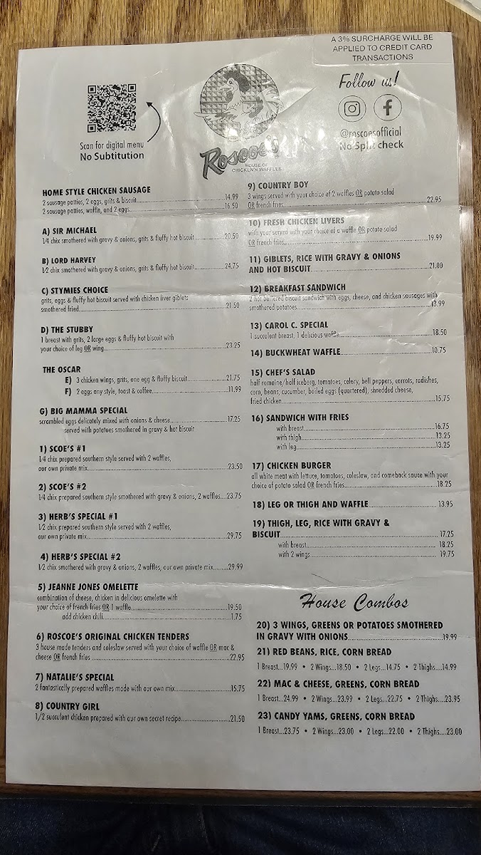 Menu Roscoe's House Of Chicken And Waffles-1