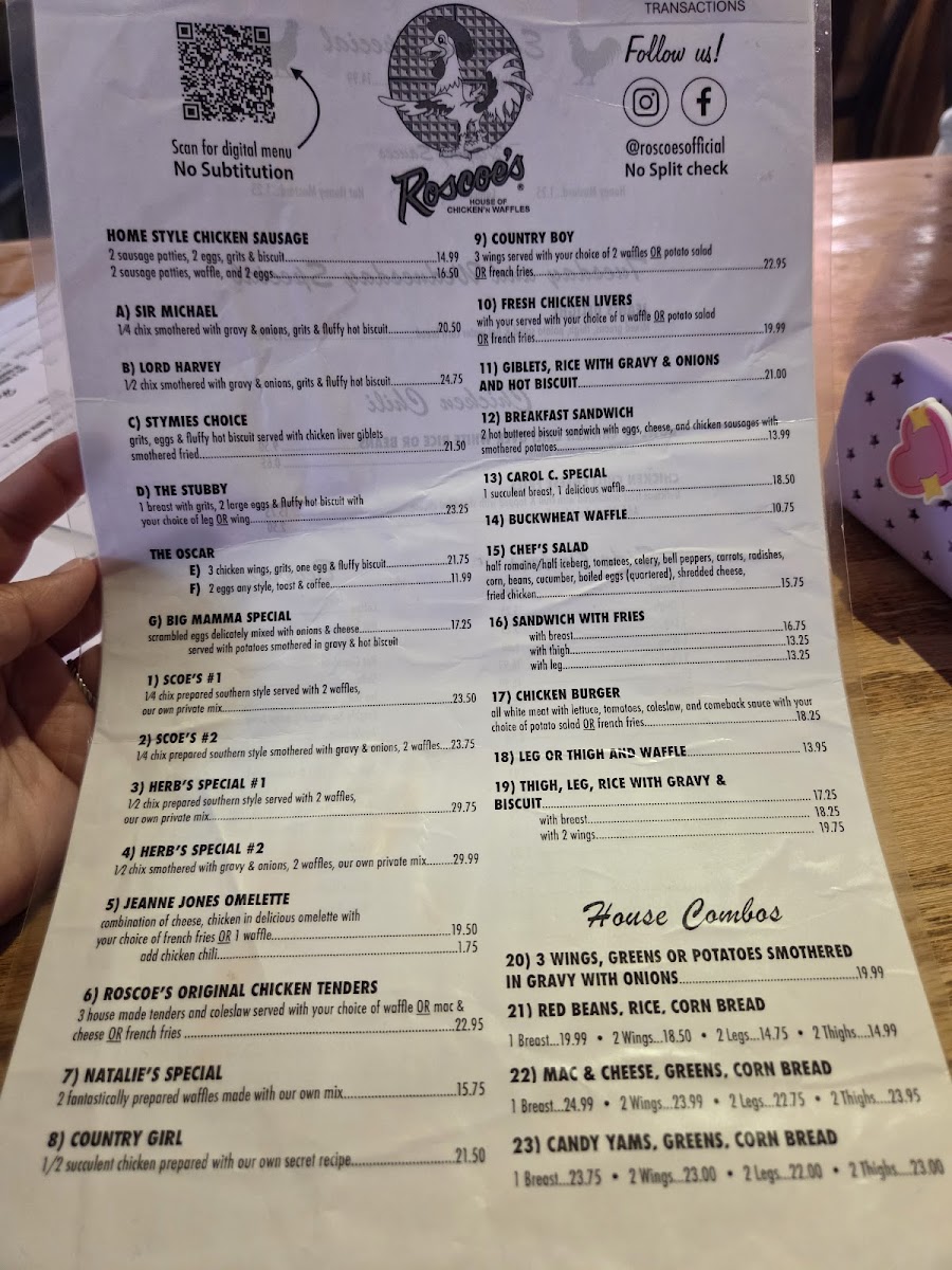 Menu Roscoe's House Of Chicken And Waffles-9