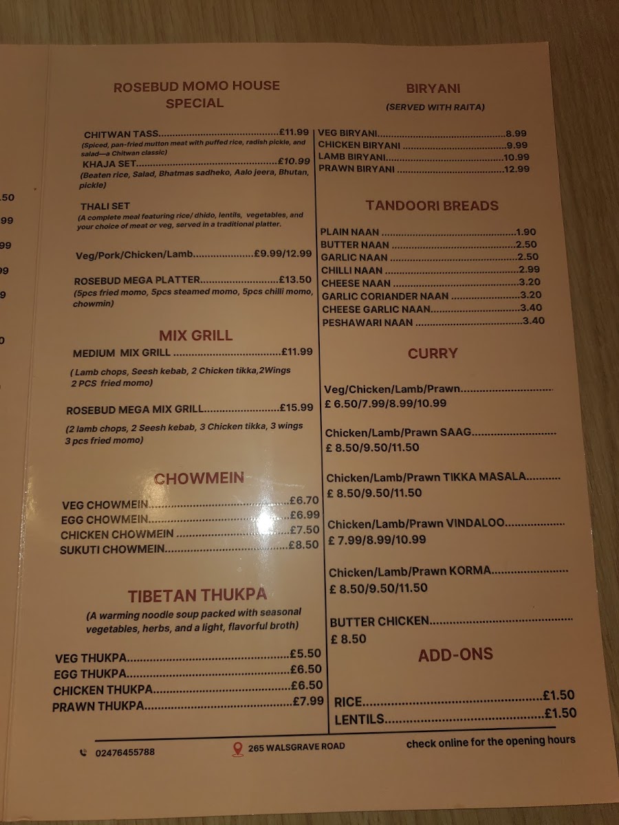 Menu Rosebud Café And Nepalese Restaurant-2