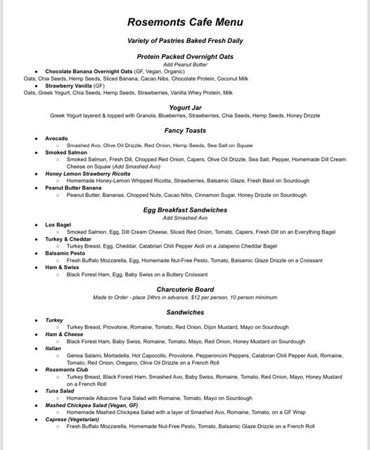 Menu Rosemonts Cafe-1