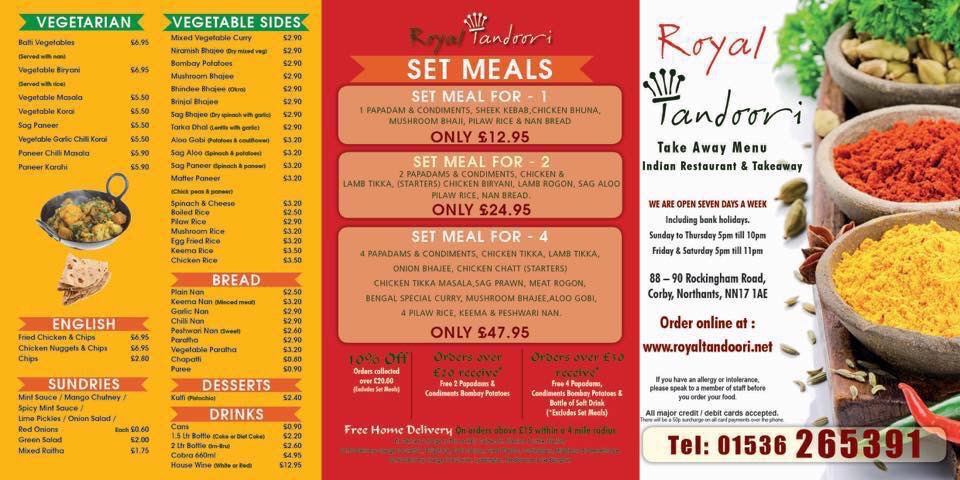 Menu Royal Tandoori Indian Restaurant And Takeaway Corby-7