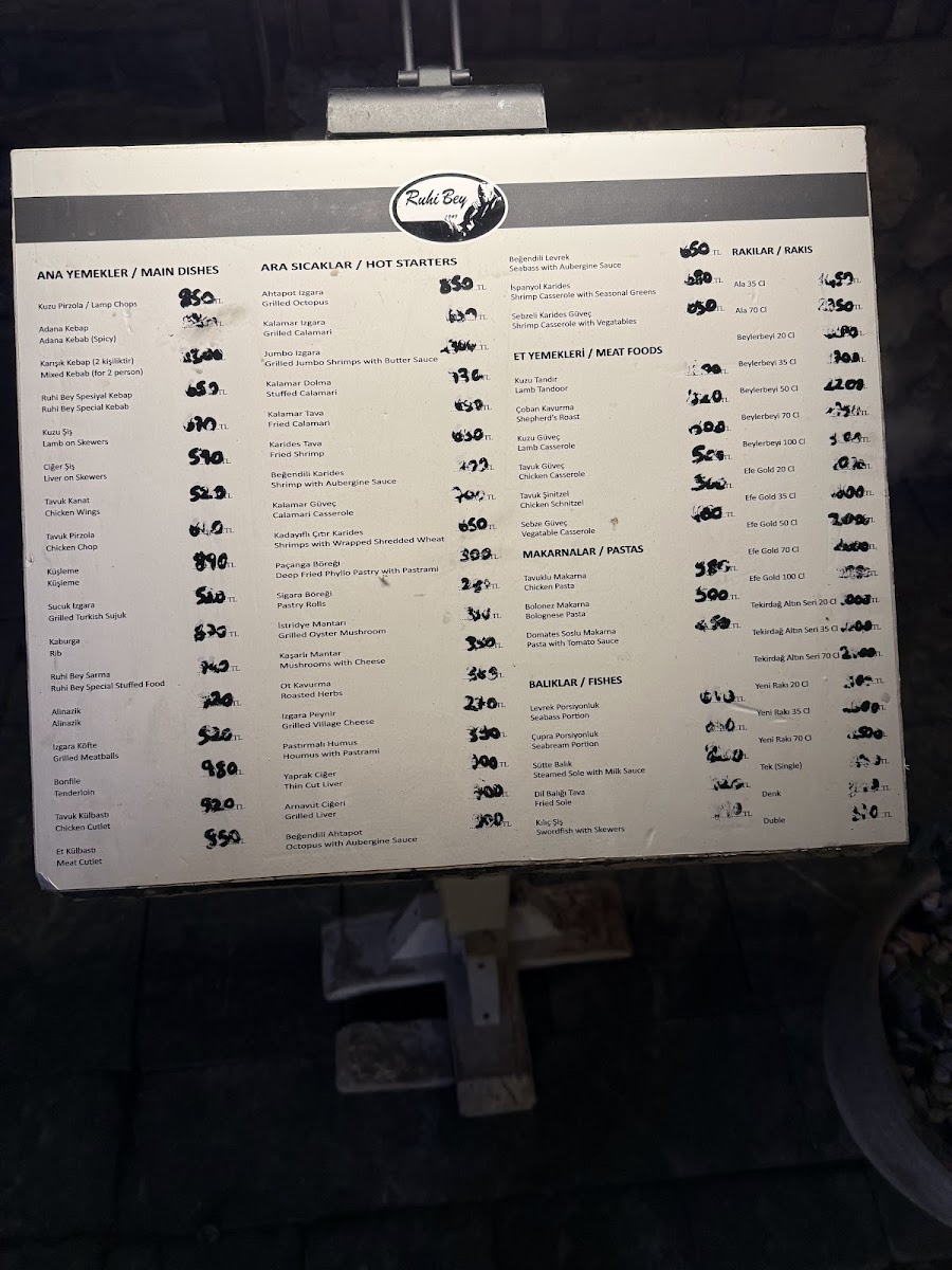 Menu Ruhibey Restaurant 1949-1