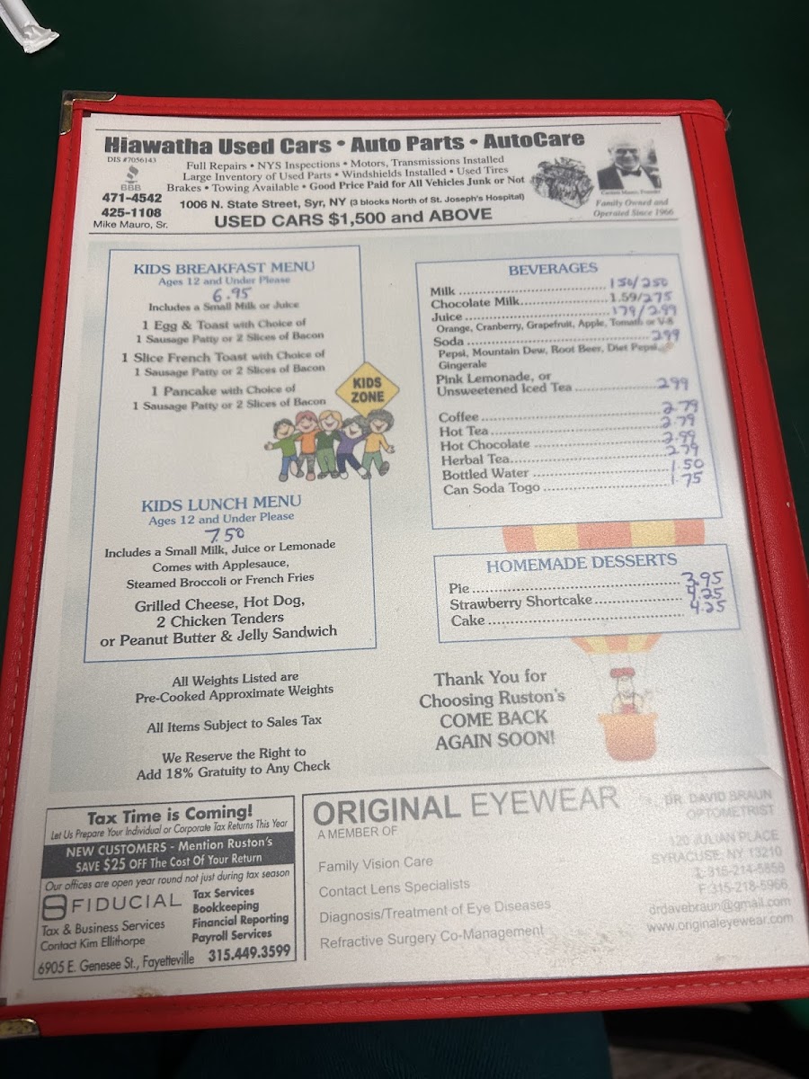 Menu Ruston's Diner-1