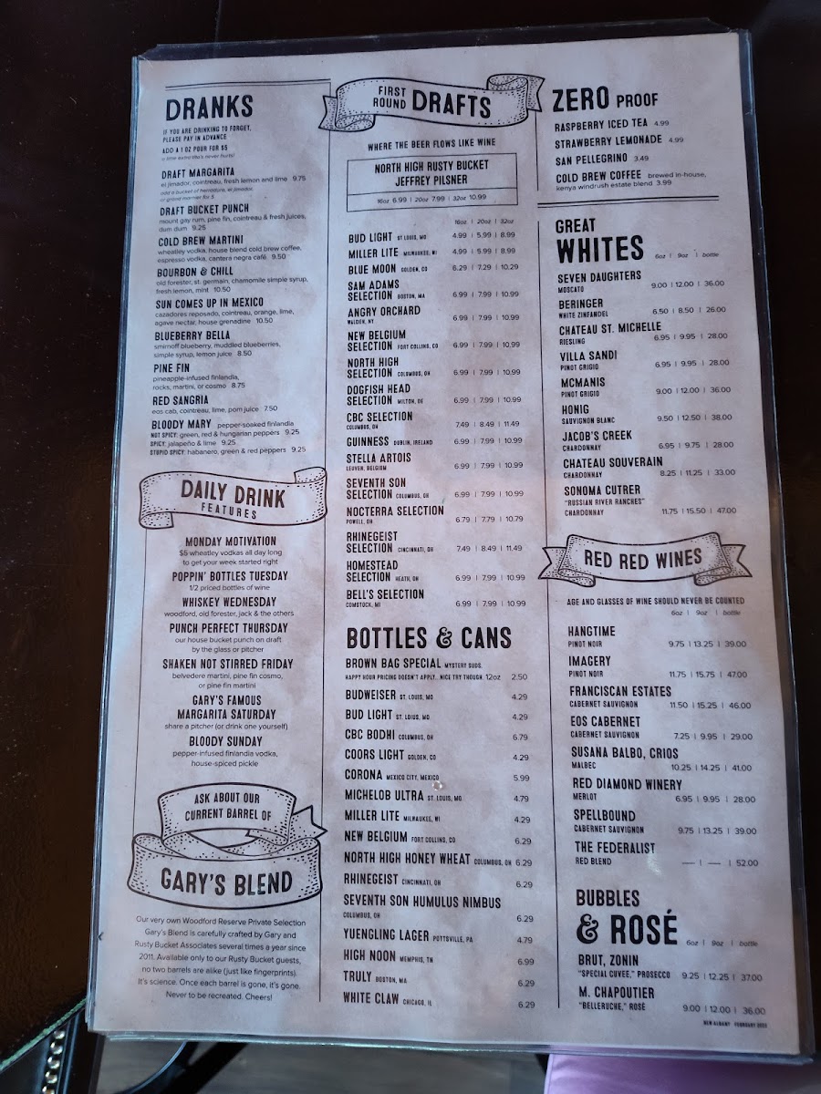 Menu Rusty Bucket Restaurant And Tavern-7
