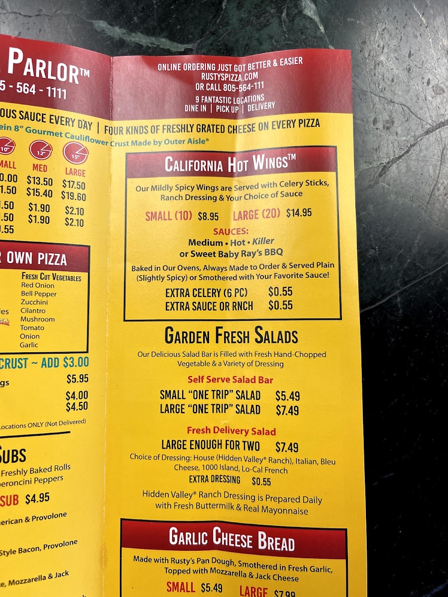 Menu Rusty's Pizza Parlor-2