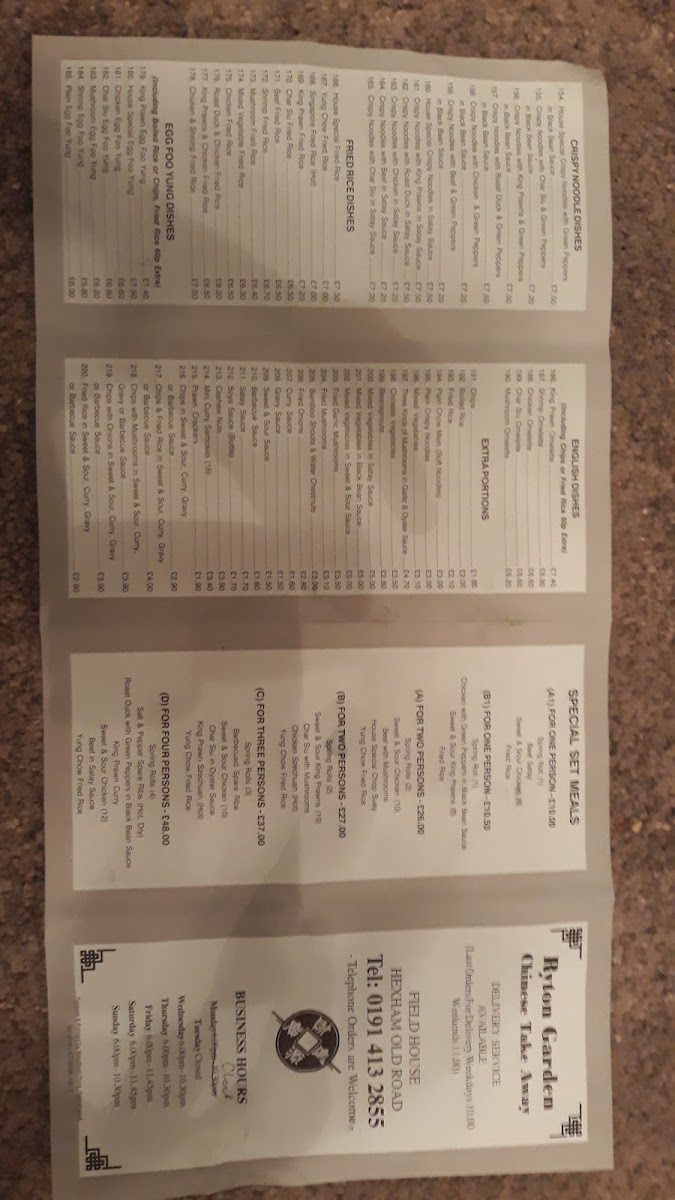 Menu Ryton Garden Chinese Food Centre-4