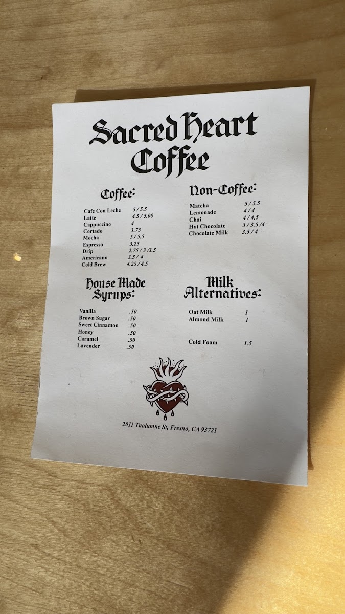 Menu Sacred Heart Coffee-1