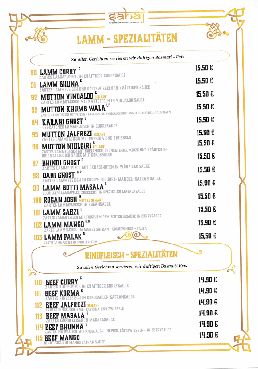 Menu Sahaj Indische Spezialitäten Restaurant-2
